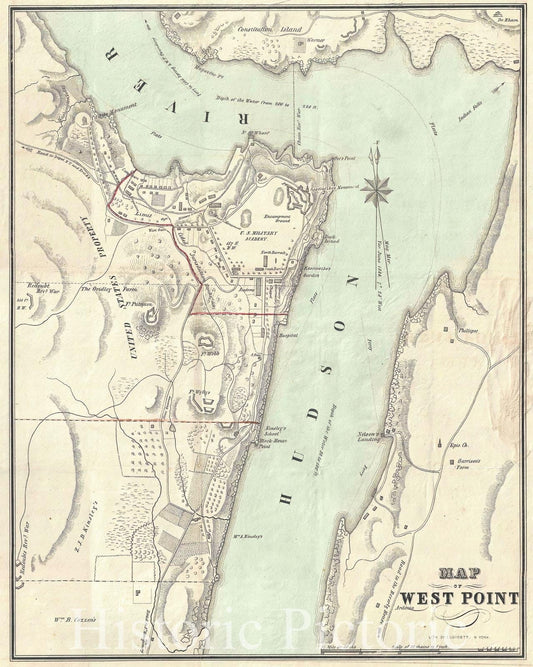Historic Map : West Point, New York, Colton, 1844, Vintage Wall Art