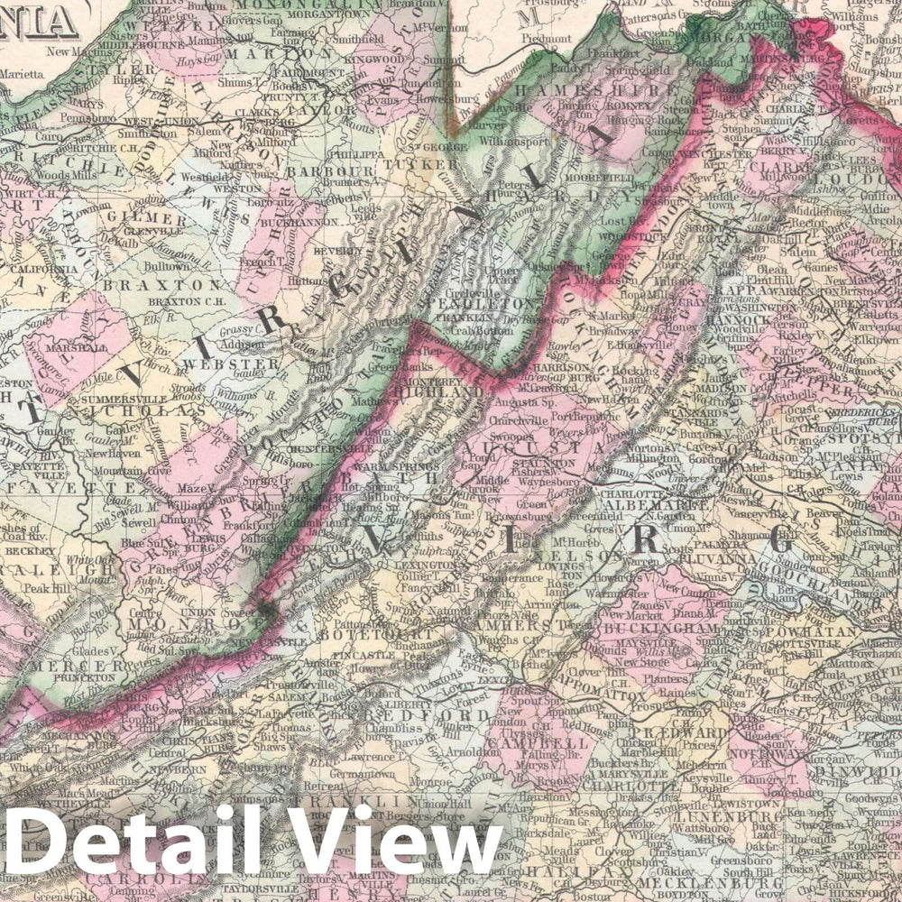 Historic Map : Virginia, West Virginia, and Maryland, Mitchell, 1864, Vintage Wall Art