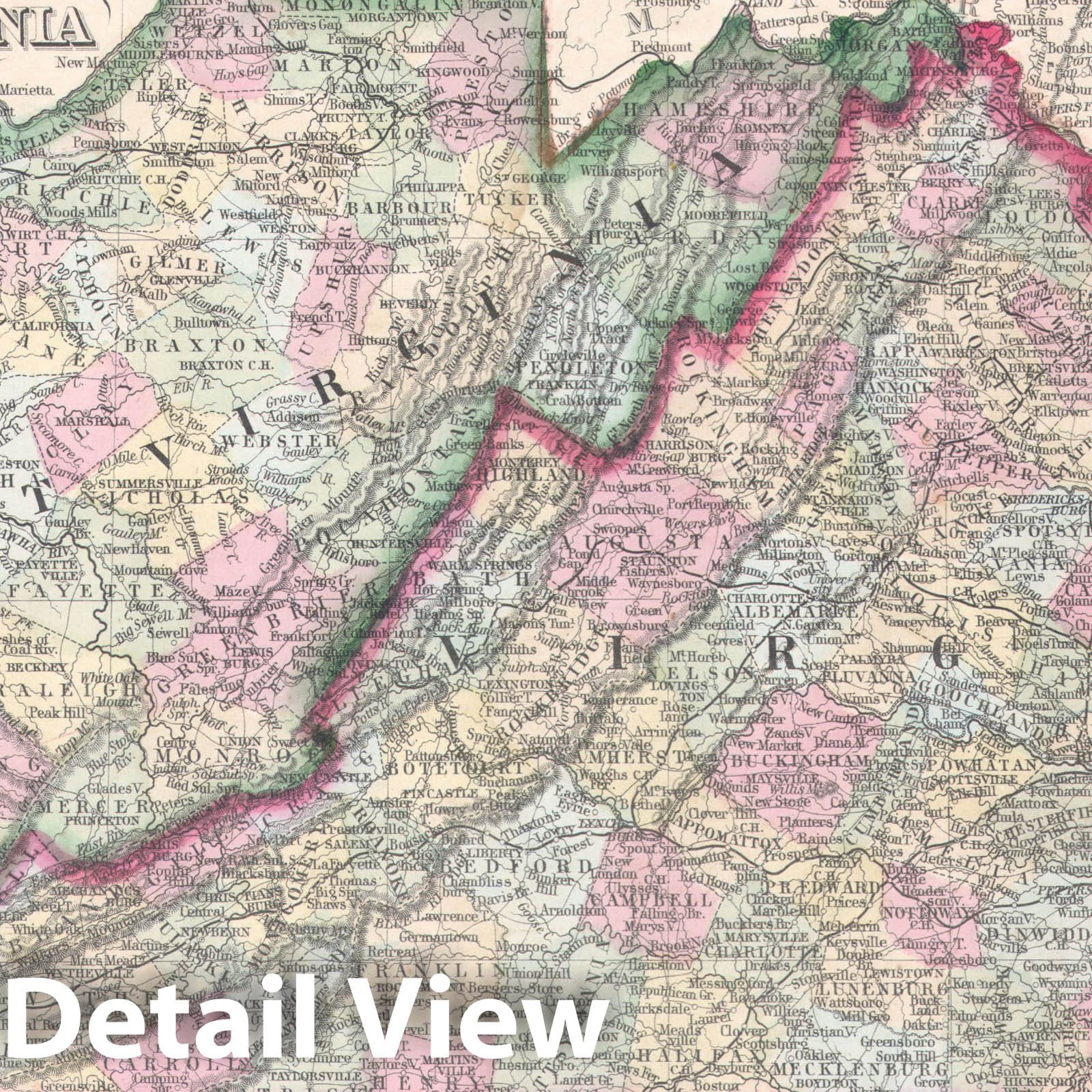 Historic Map : Virginia, West Virginia, and Maryland, Mitchell, 1864, Vintage Wall Art