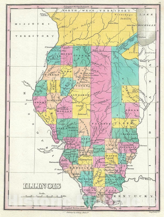 Historic Map : Illinois, Finley, 1828, Vintage Wall Art