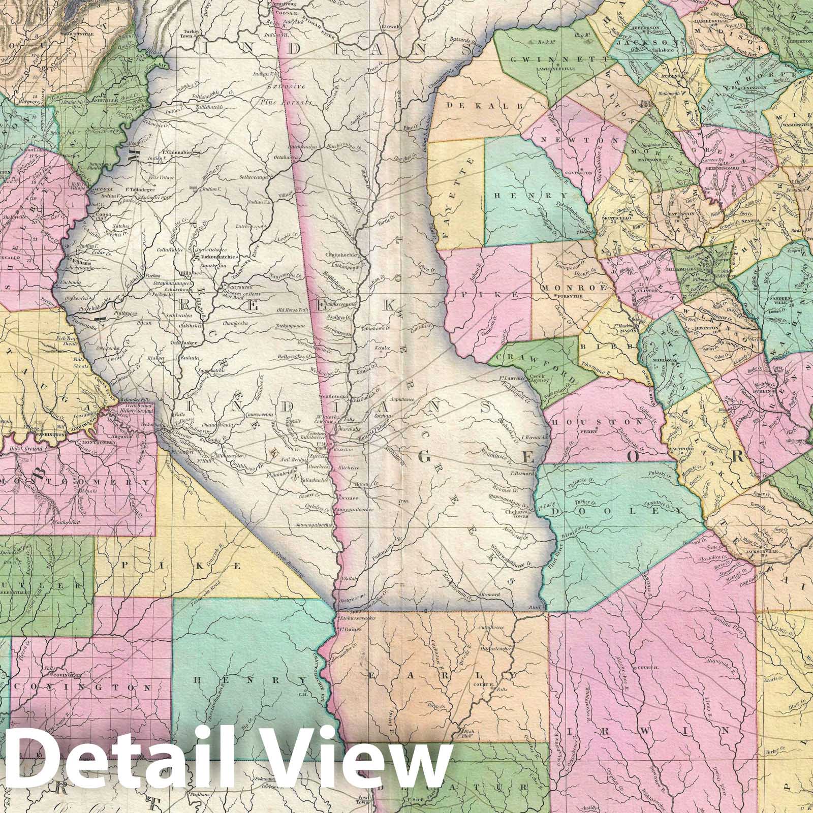 Historic Map : Georgia and Alabama "Creek, Cherokee", Tanner, 1825, Vintage Wall Art