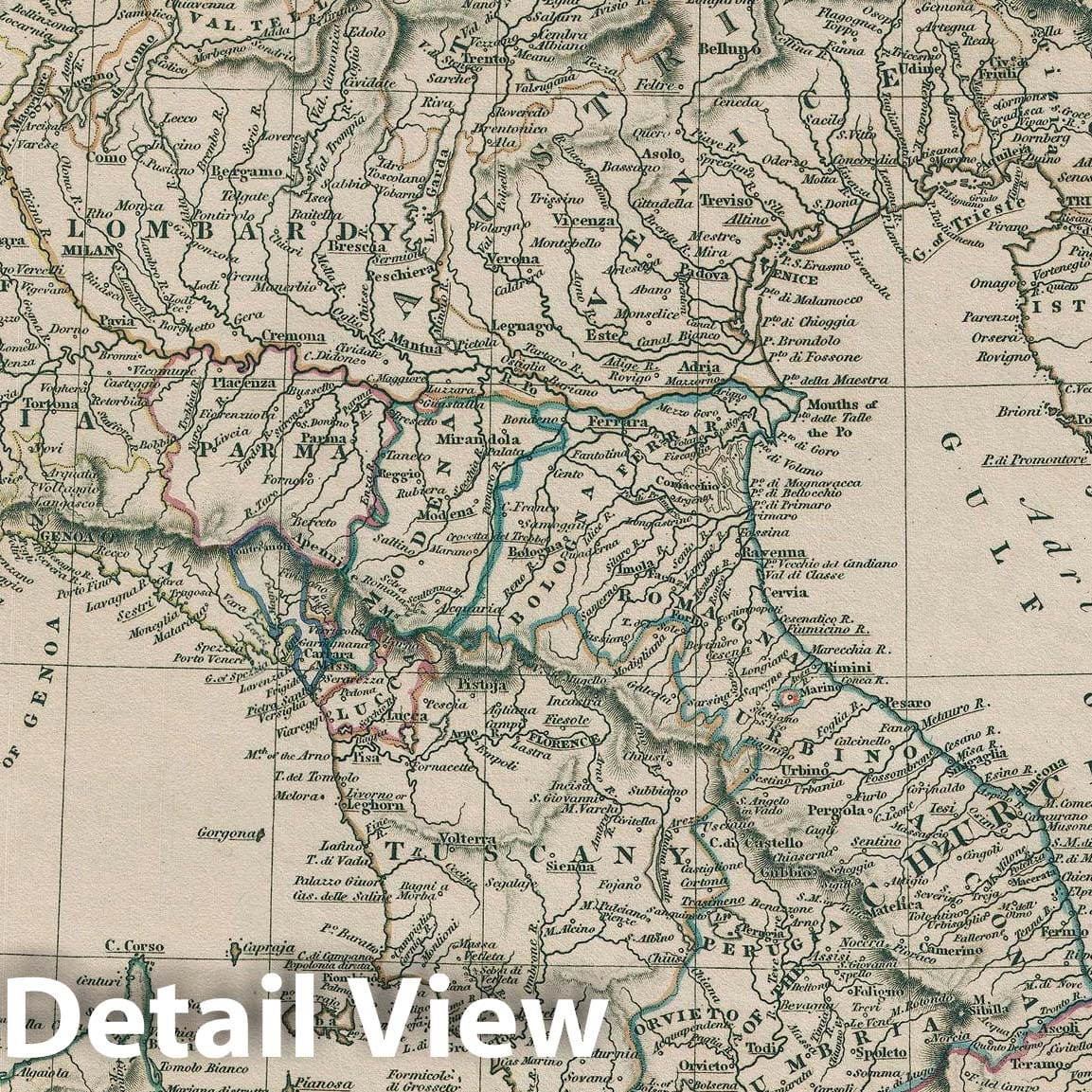 Historic Map : North Italy "Tuscany, Piedmont, Venice", Arrowsmith, 1828, Vintage Wall Art