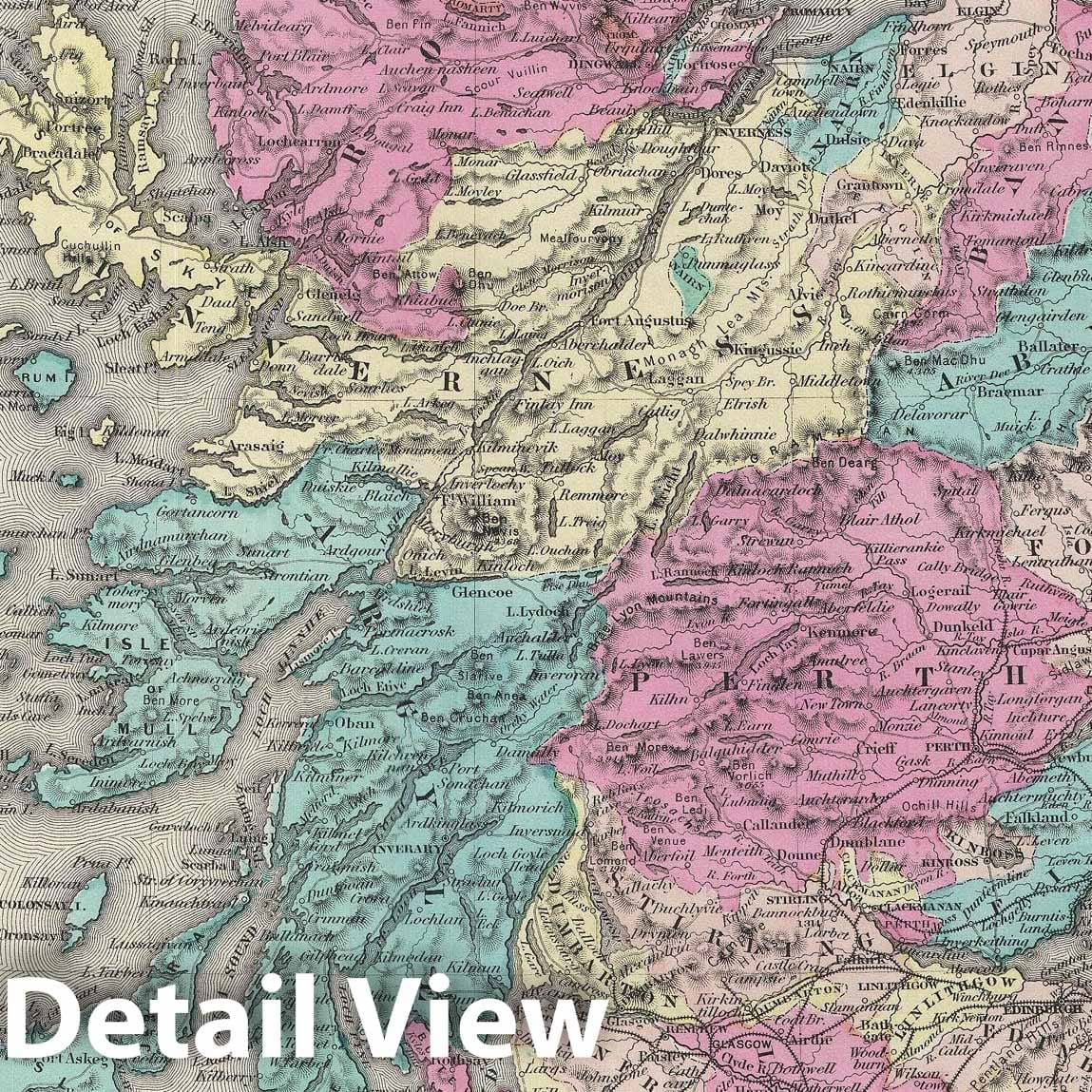 Historic Map : Scotland, Colton, 1856, Vintage Wall Art