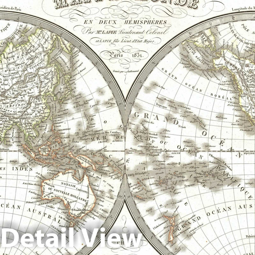 Historic Map : The World in Hemispheres, Lapie, 1831, Vintage Wall Art