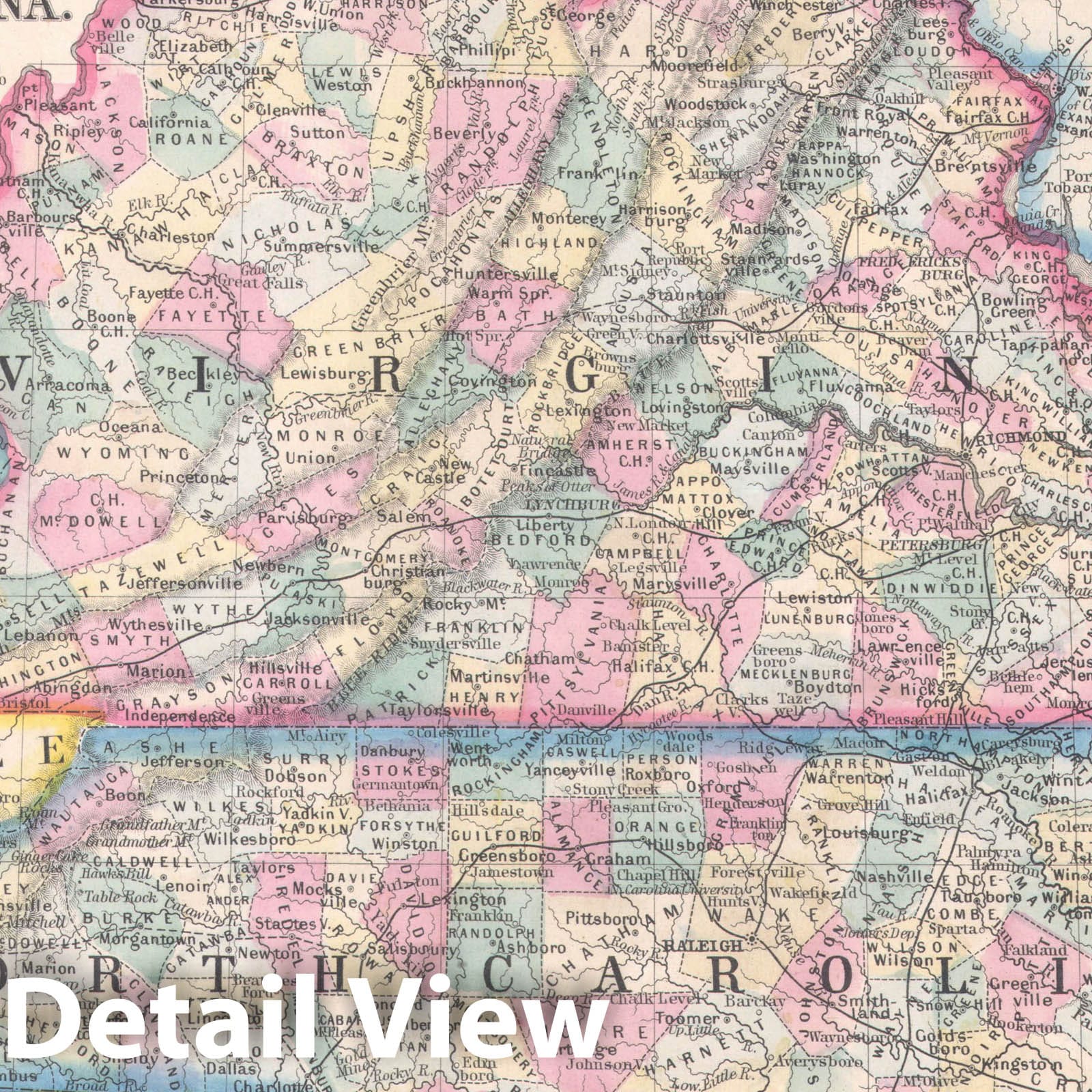 Historic Map : Virginia "undivided" and North Carolina, Mitchell, 1860, Vintage Wall Art