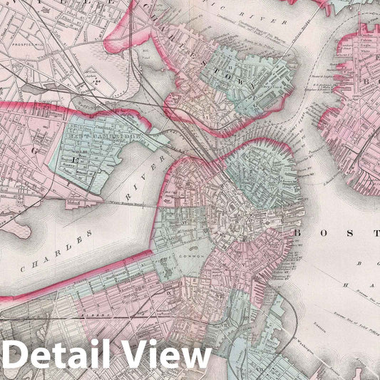 Historic Map : Boston, Walling and Gray, 1871, Vintage Wall Art