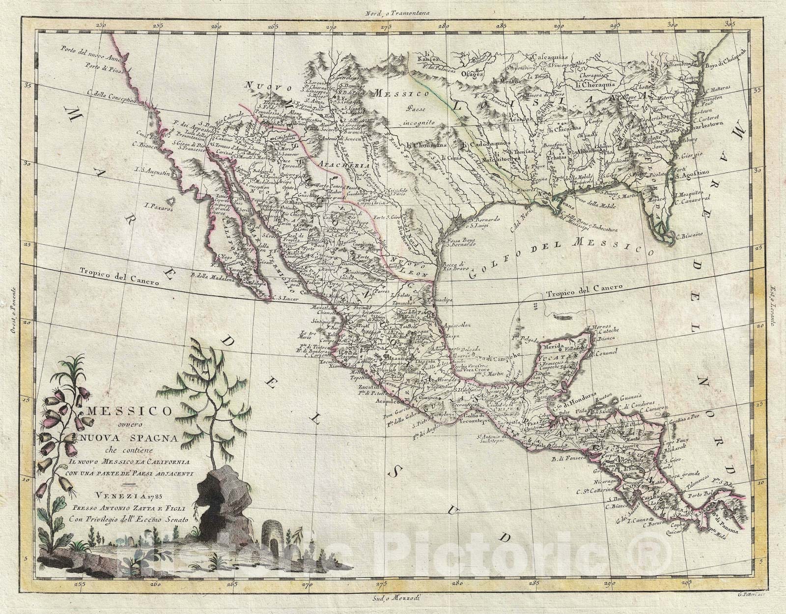 Historic Map : Mexico, Texas, and Florida, Zatta, 1785, Vintage Wall Art