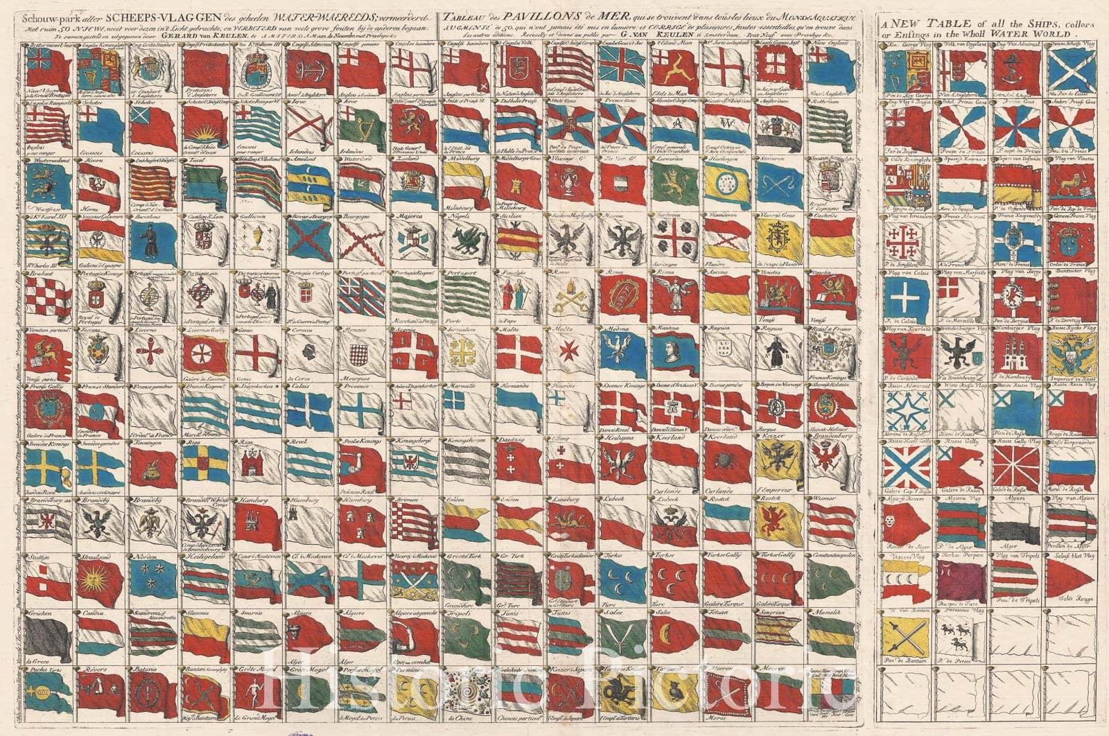 Historic Map : Flag Chart w/Pirate Flags, Van Keulen, 1720, Vintage Wall Art