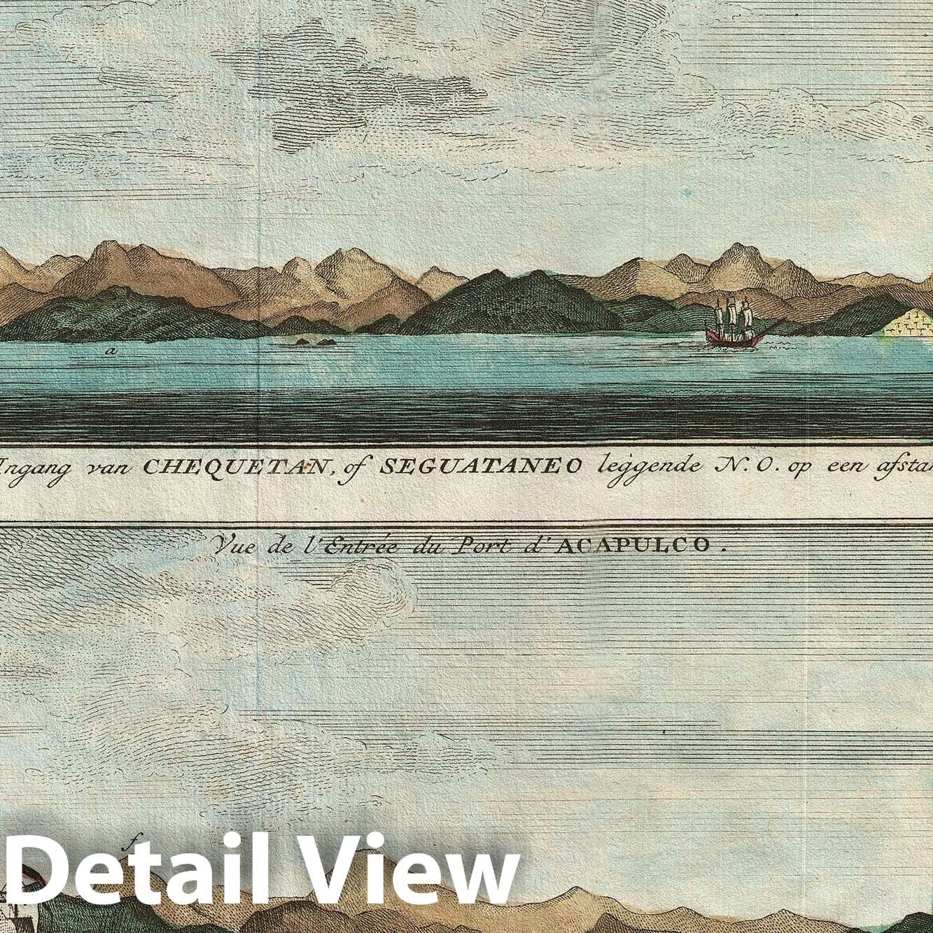 Historic Map : View of Acapulco and Zihuatanejo, Mexico, Anson , 1765, Vintage Wall Art