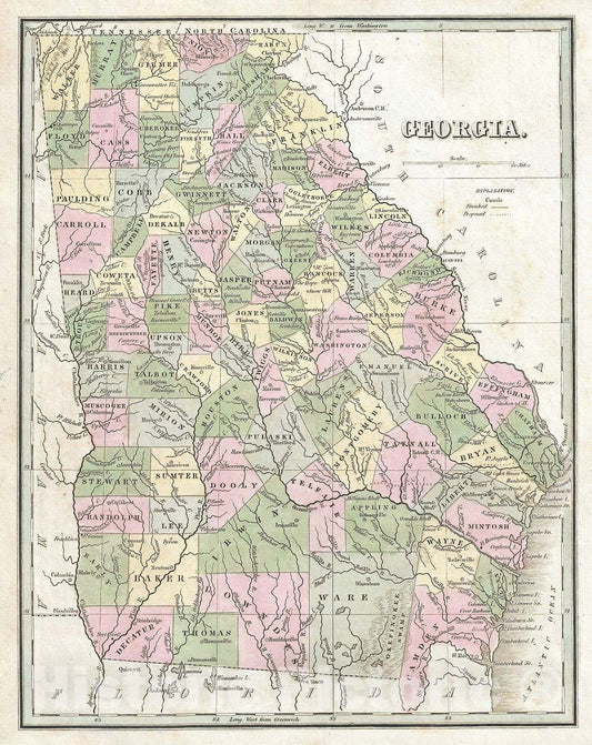 Historic Map : Georgia, BraArtd, 1835, Vintage Wall Art