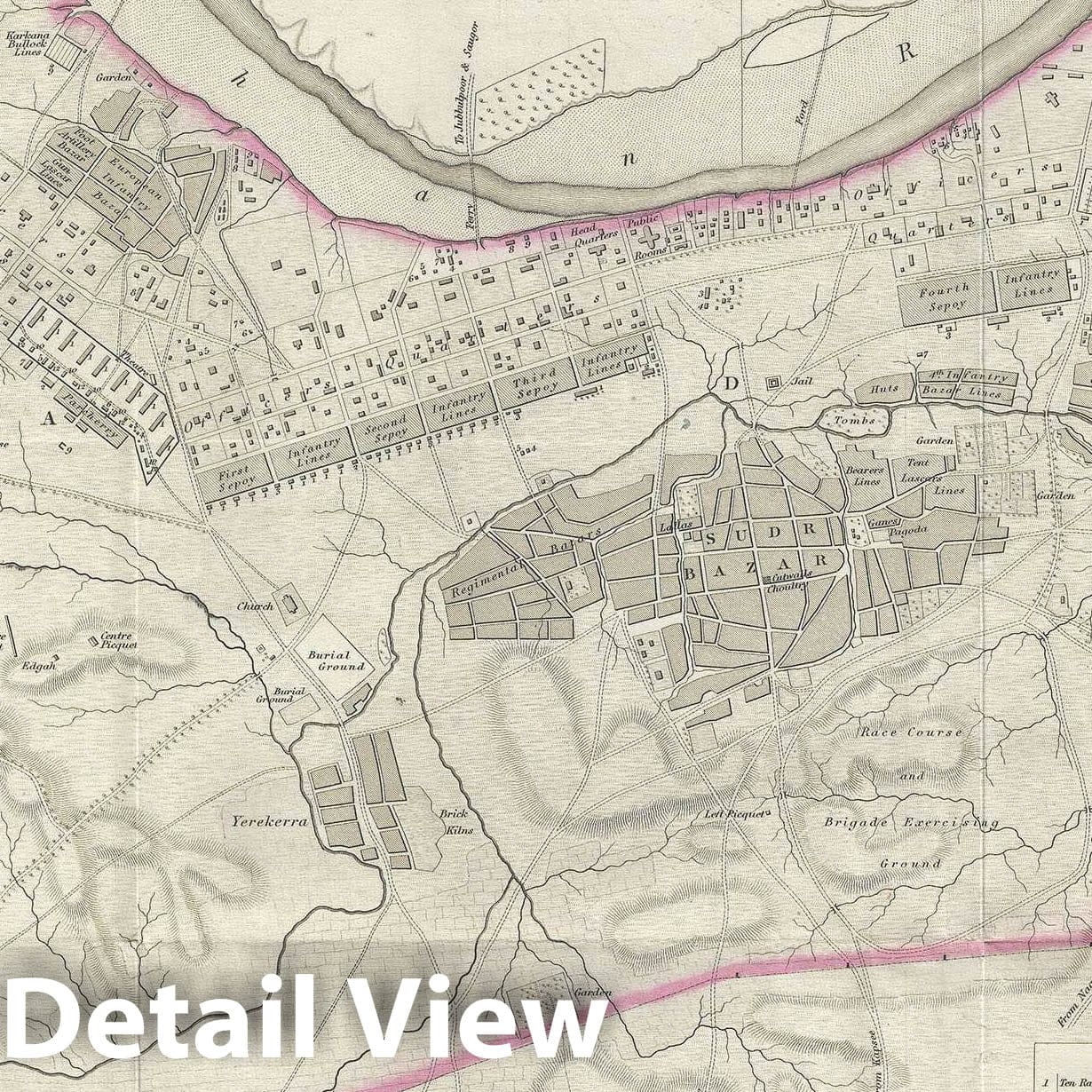 Historic Map : Plan of Kamptee, Maharashtra, India, Pharoah, 1854, Vintage Wall Art