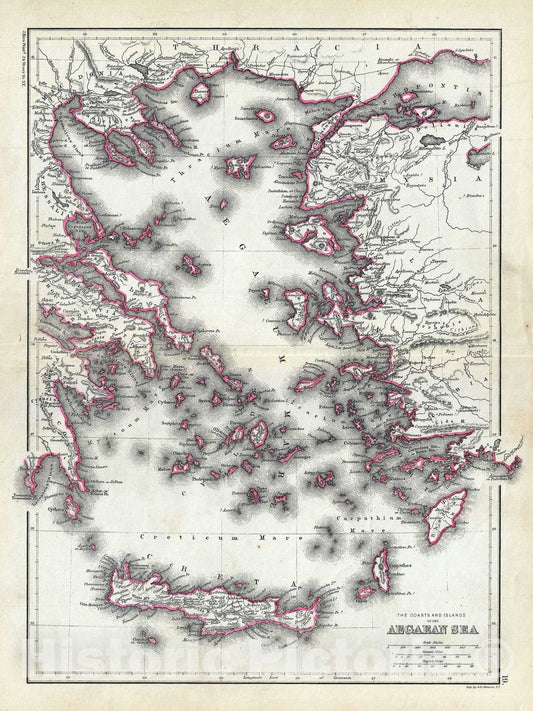 Historic Map : The Islands of The Aegean Sea or The Greek Archipelago, Hughes, 1867, Vintage Wall Art