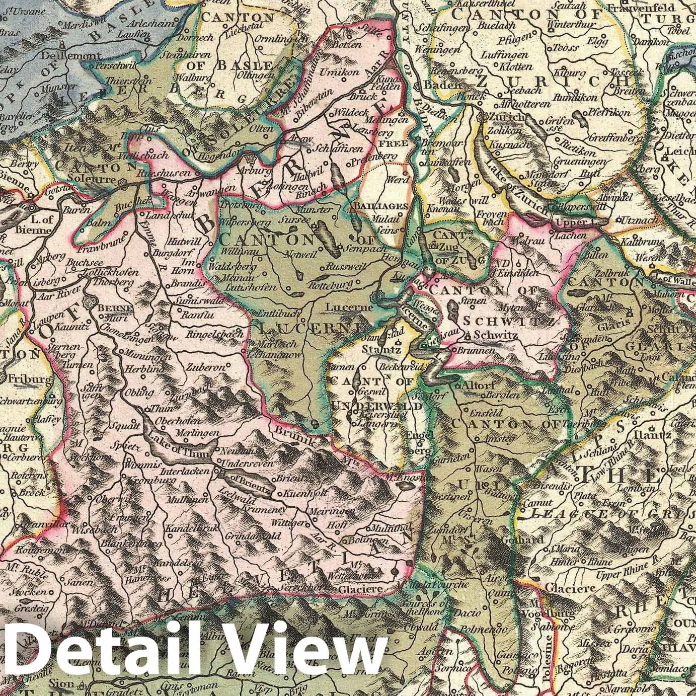 Historic Map : Switzerland, Wilkinson, 1794, Vintage Wall Art