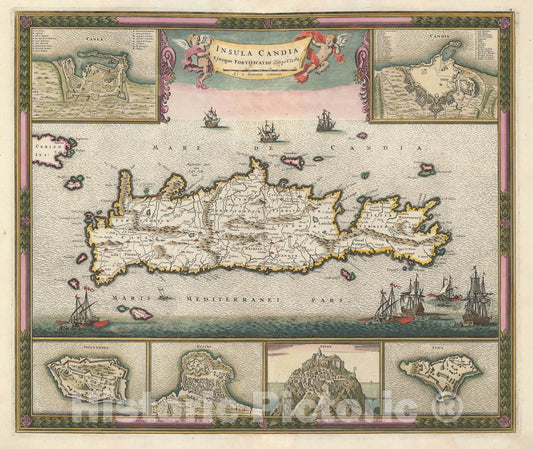 Historic Map : Crete or Candia, De Wit, 1680, Vintage Wall Art