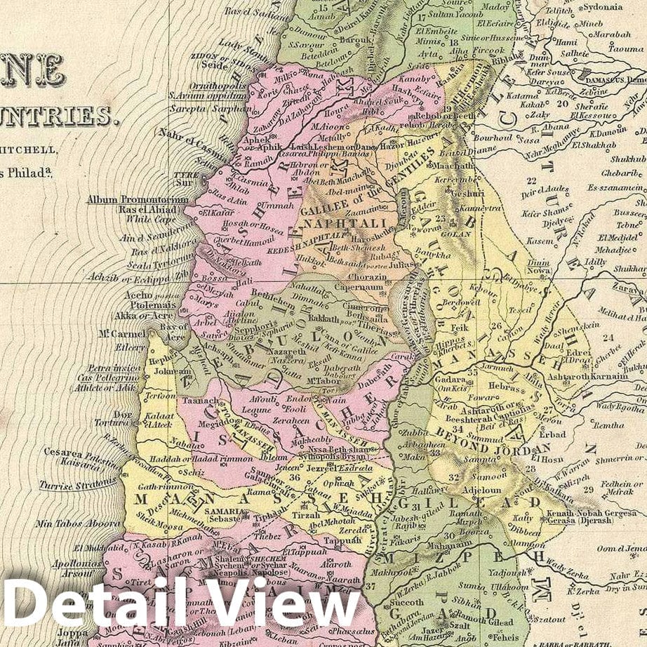 Historic Map : Palestine, Israel or The Holy Land, Mitchell, 1849, Vintage Wall Art