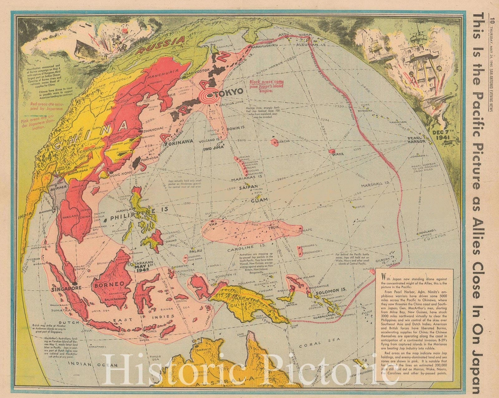 Historic Map : The Pacific Ocean and The Pacific War During WWII, Owens, 1945, Vintage Wall Art