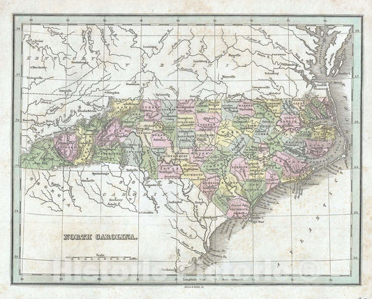 Historic Map : North Carolina, BraArtd, 1835, Vintage Wall Art