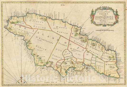 Historic Map : Jamaica, Mount and Page, 1773, Vintage Wall Art