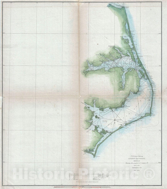 Historic Map : The Carolina and Virginia Coast "Pamlico Sound, Albemarle Sound", U. S. Coast Survey, 1851, Vintage Wall Art