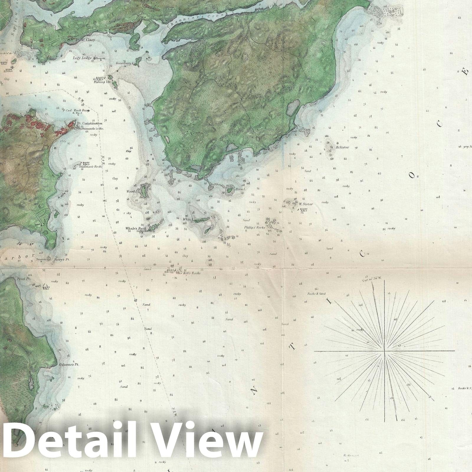 Historic Map : Portsmouth Harbor, New Hampshire, U. S. Coast Survey, 1866, Vintage Wall Art