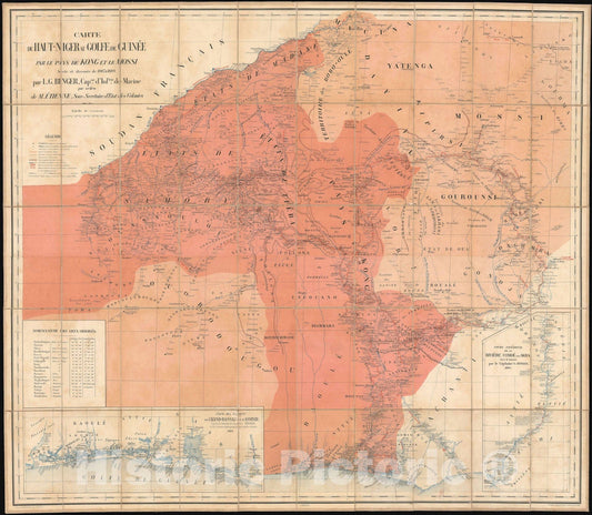 Historic Map : The Cote d'Ivoire, Ghana, Burkina Faso, Mali and Guinea, Louis Gustave Binger, 1890, Vintage Wall Art
