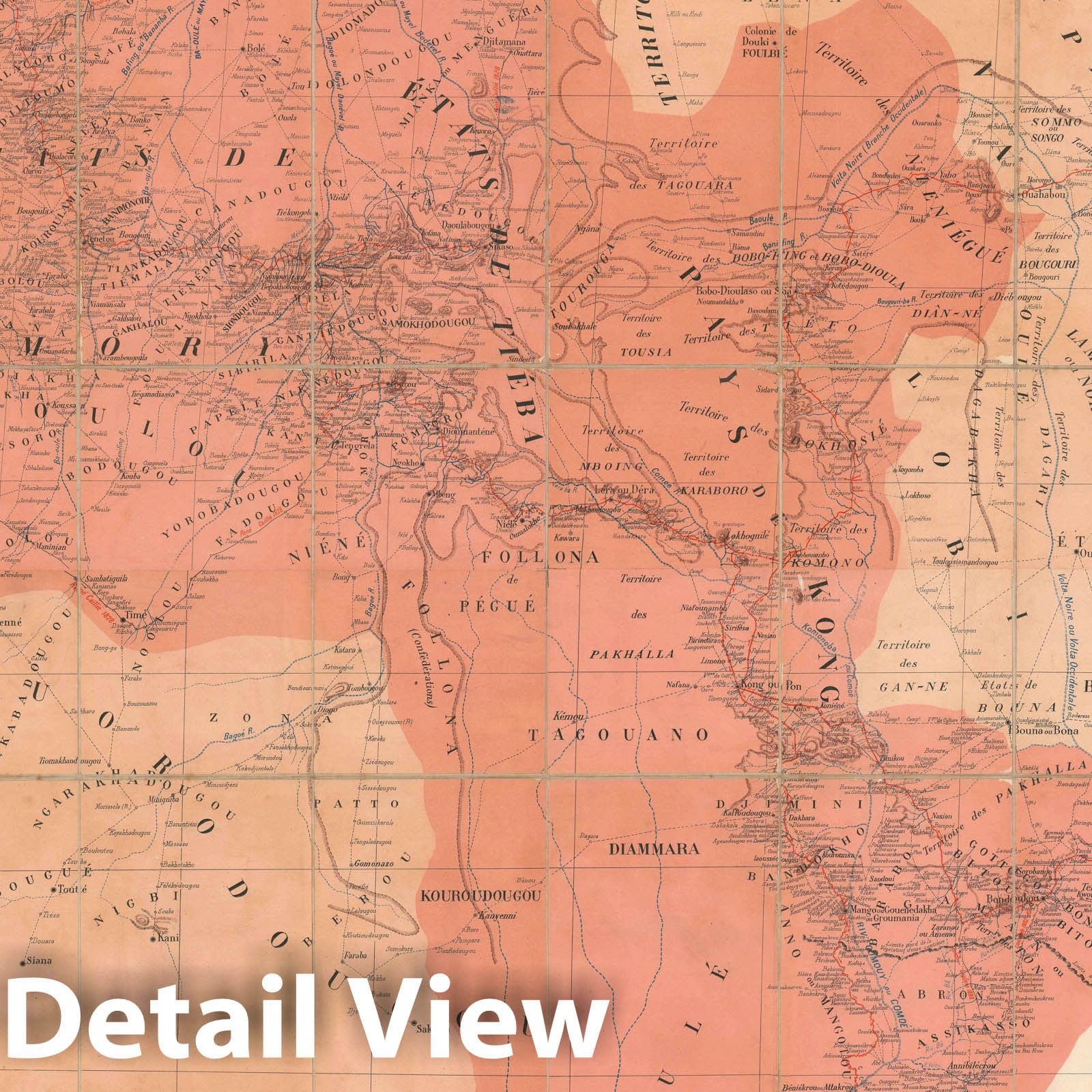 Historic Map : The Cote d'Ivoire, Ghana, Burkina Faso, Mali and Guinea, Louis Gustave Binger, 1890, Vintage Wall Art