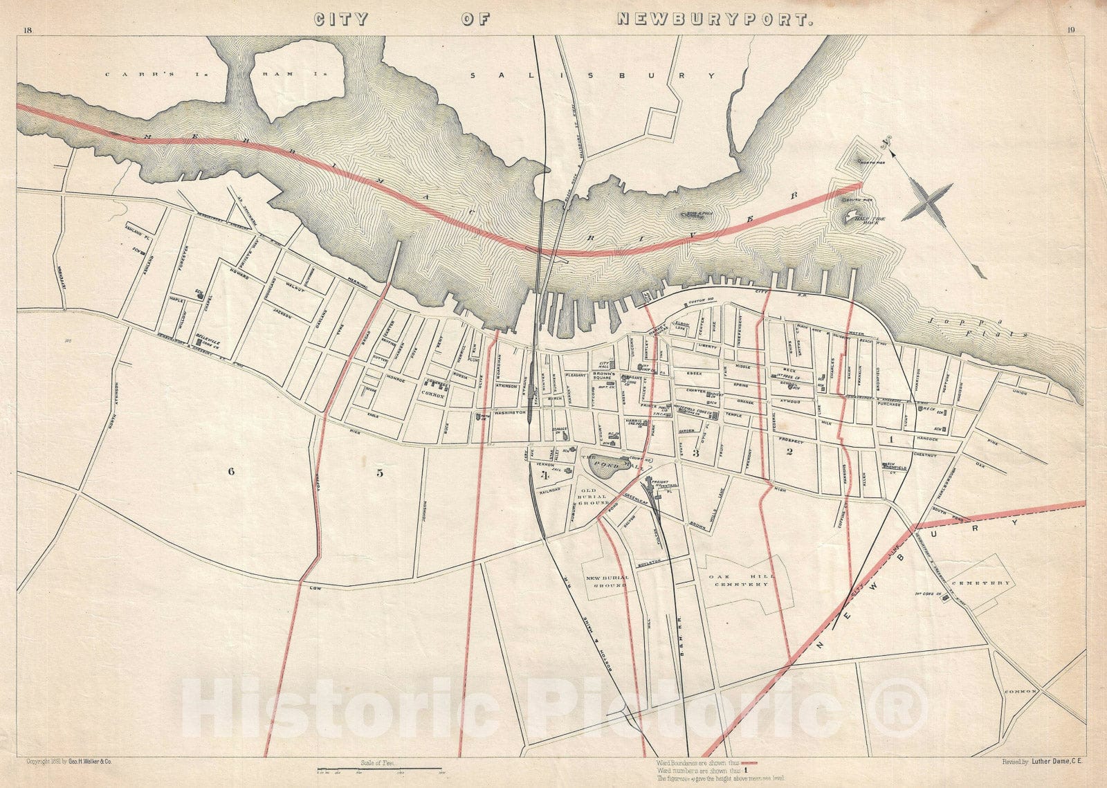 Historic Map : Plan of Newburyport, Massachusetts, Walker, 1891, Vintage Wall Art
