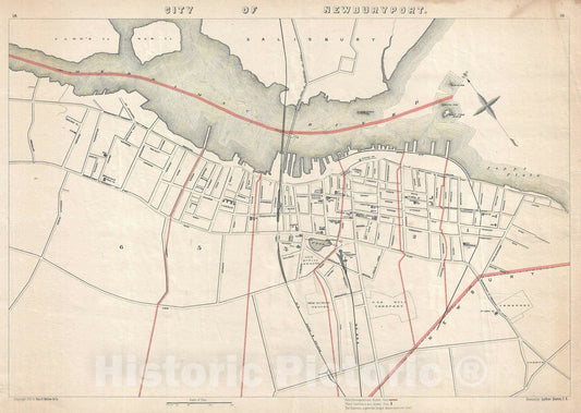 Historic Map : Plan of Newburyport, Massachusetts, Walker, 1891, Vintage Wall Art