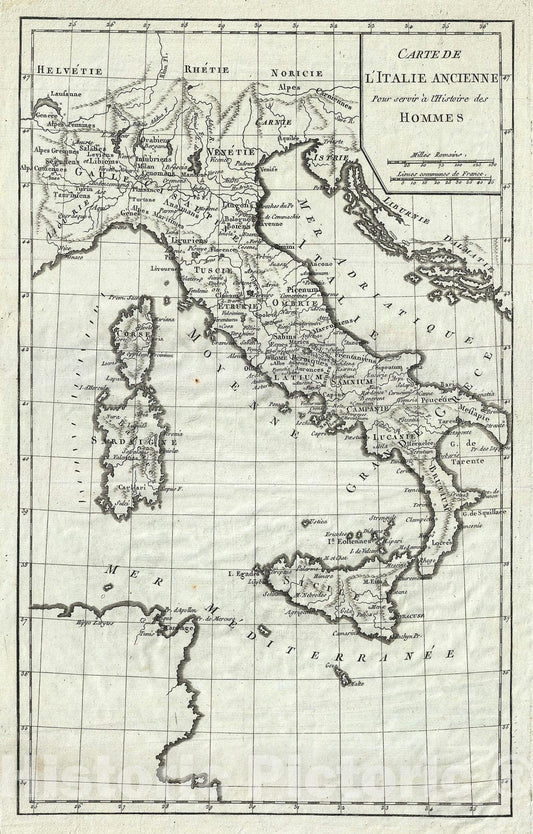 Historic Map : Ancient Italy, Delisle de Sales, 1770, Vintage Wall Art