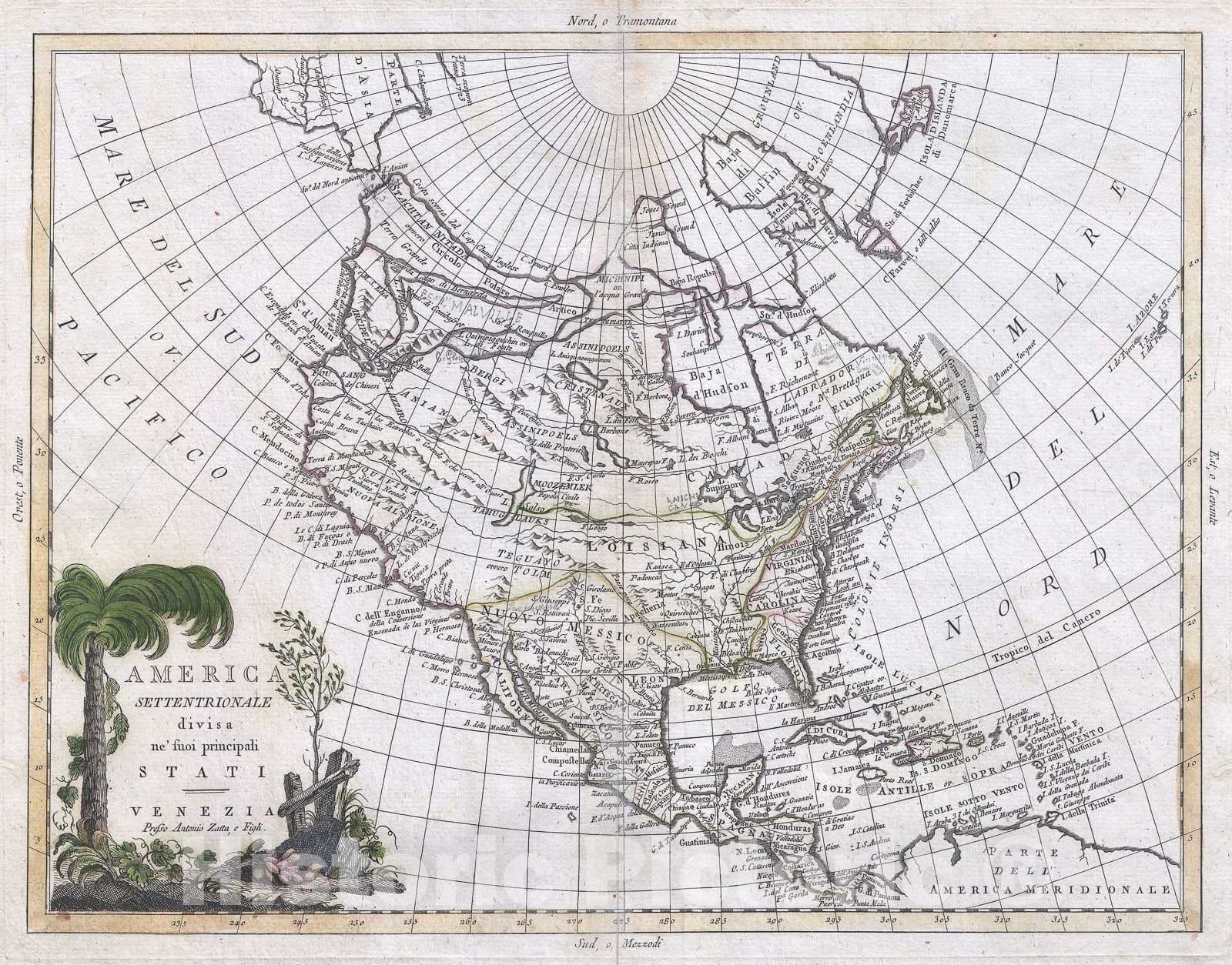 Historic Map : North America, Zatta, 1785, Vintage Wall Art