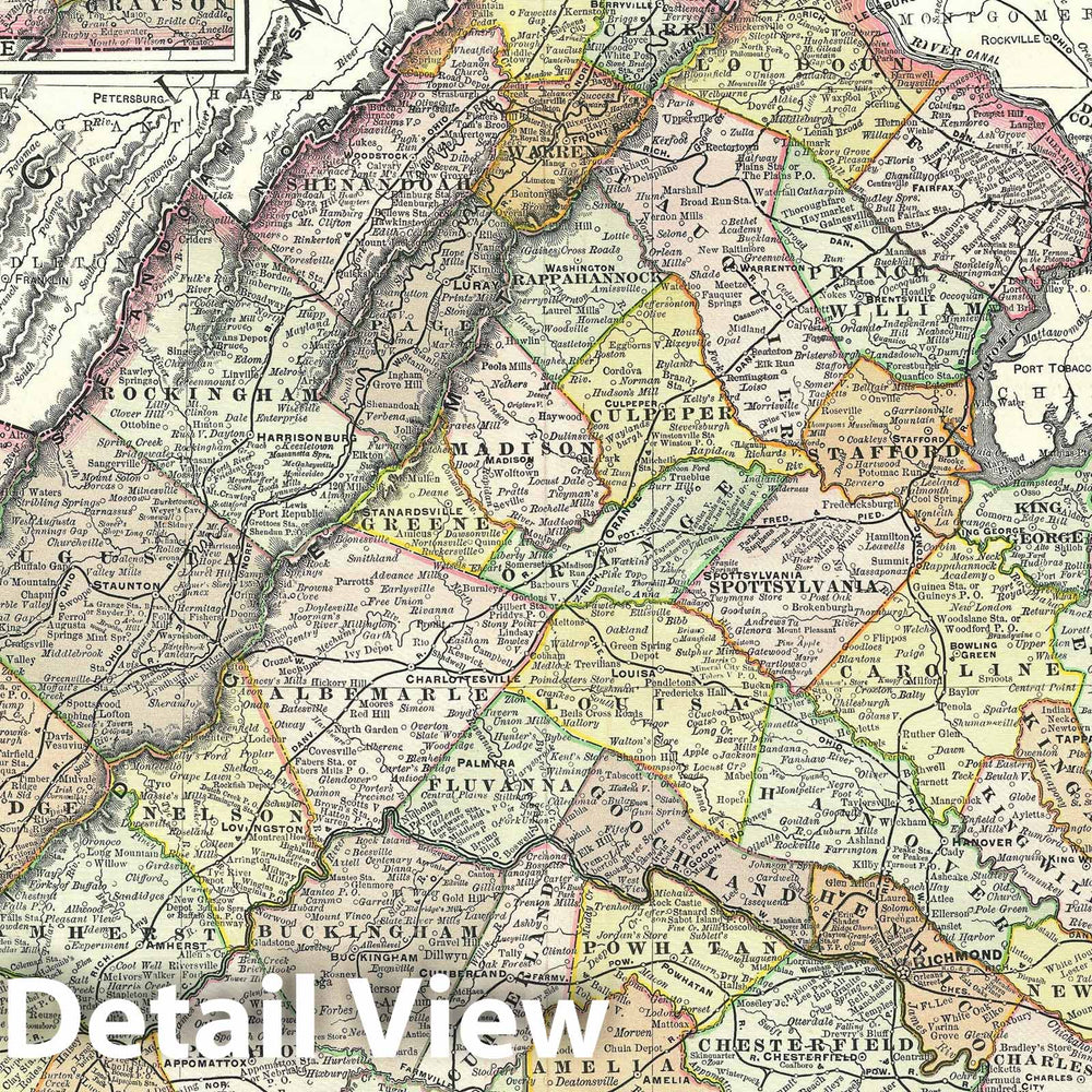 Historic Map : Virginia, Rand McNally, 1889, Vintage Wall Art