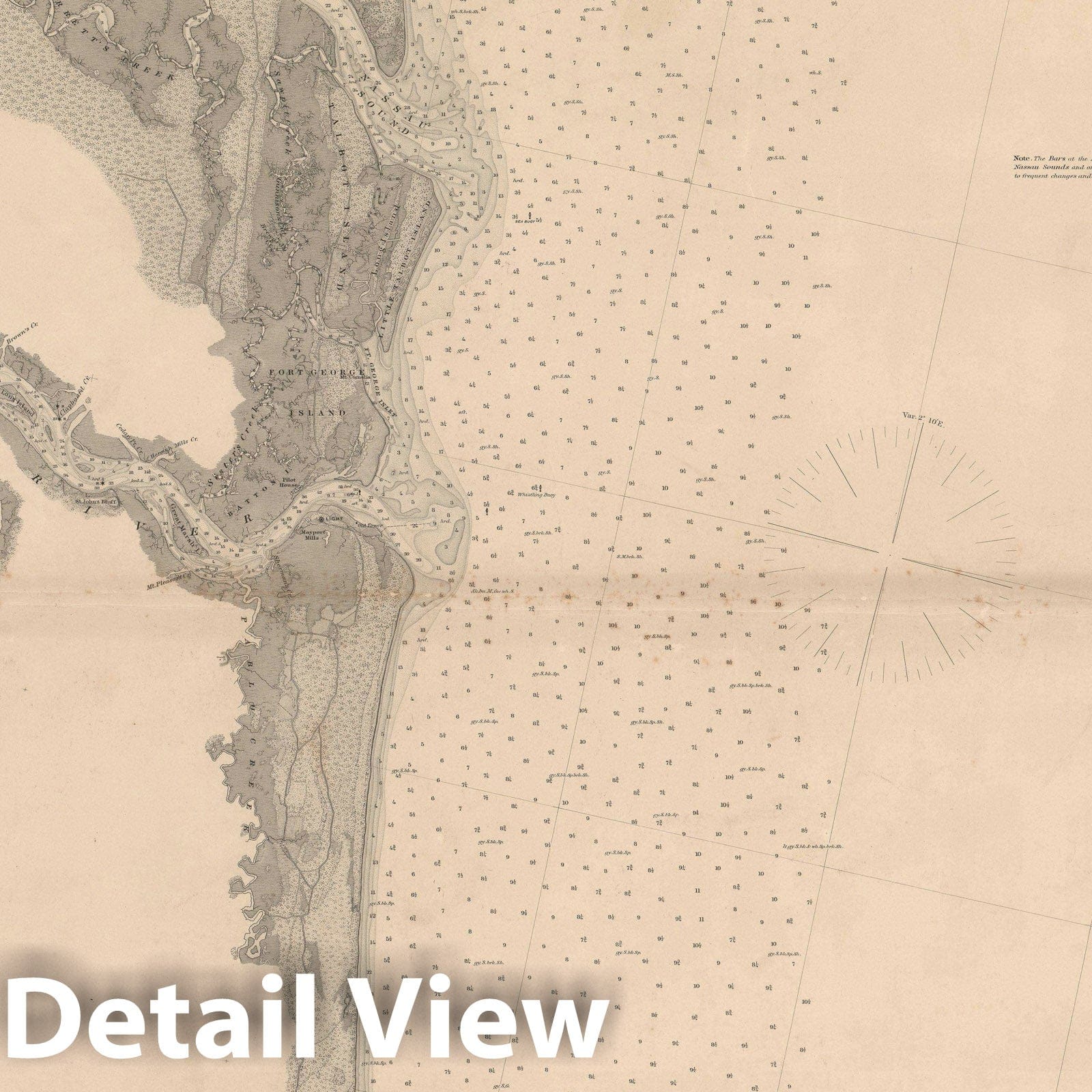 Historic Map : Nautical Chart Amelia Island and St. John's River, Florida, U.S.C.G.S., 1882, Vintage Wall Art