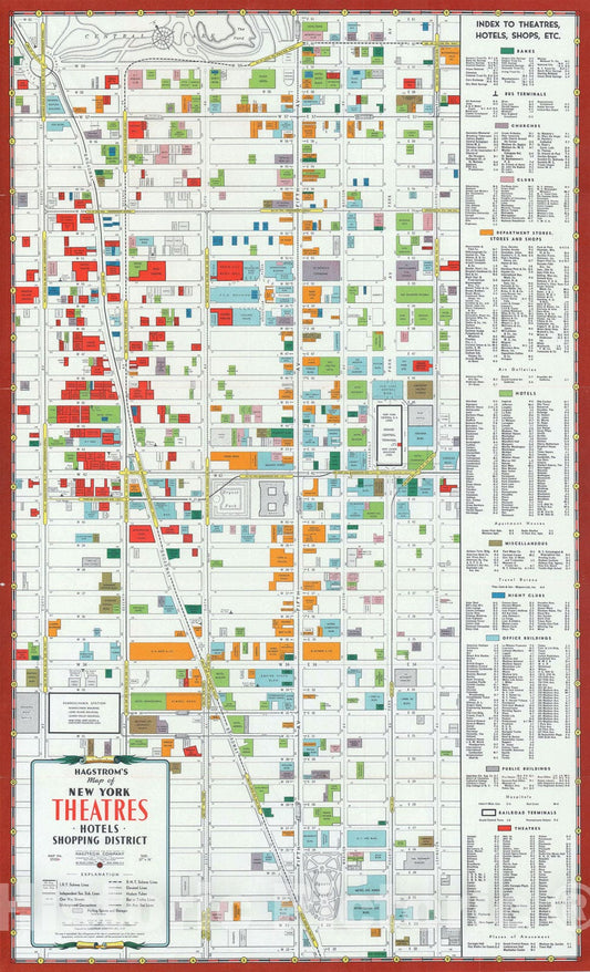 Historic Map : Midtown Manhattan Theaters, New York City, Hagstrom, 1940, Vintage Wall Art