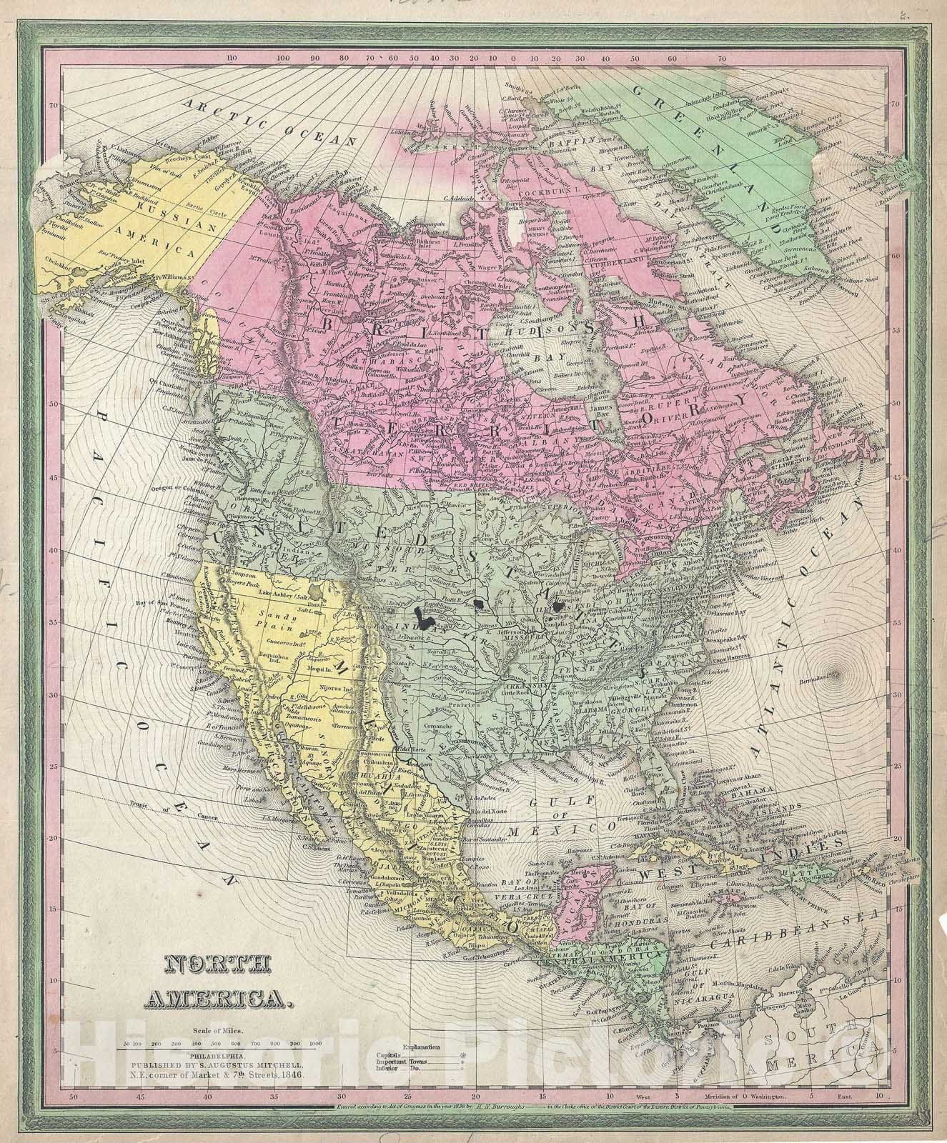 Historic Map : North America, Mitchell and Burroughs, 1846, Vintage Wall Art
