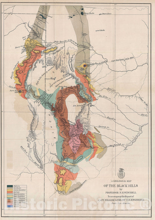 Historic Map : The Black Hills, South Dakota "Little Big Horn", Ludlow and Custer, 1874 v3, Vintage Wall Art