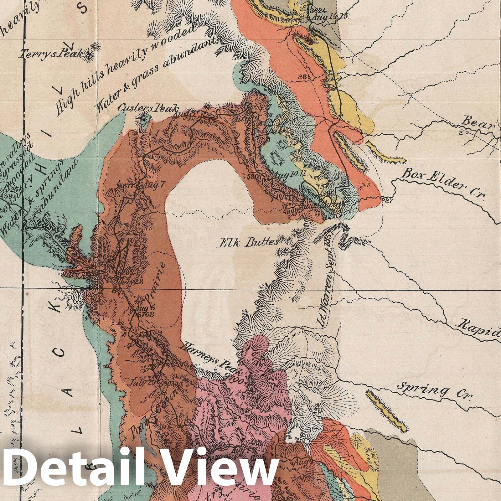 Historic Map : The Black Hills, South Dakota "Little Big Horn", Ludlow and Custer, 1874 v3, Vintage Wall Art