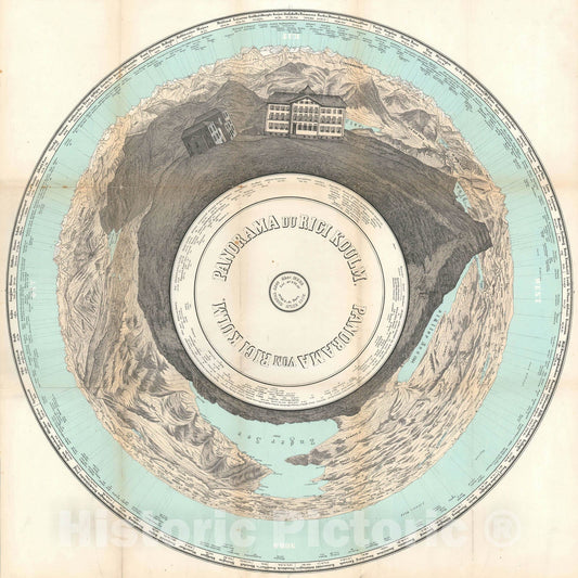 Historic Map : Switzerland from Rigi Kulm, Swiss Plateau, Zimmermann, 1860, Vintage Wall Art