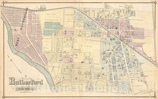 Historic Map : Northern Rutherford, New Jersey, Walker, 1876, Vintage Wall Art