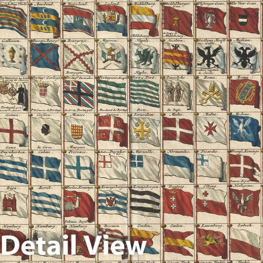 Historic Map : Flag Chart, Petrus Schenk, 1711, Vintage Wall Art