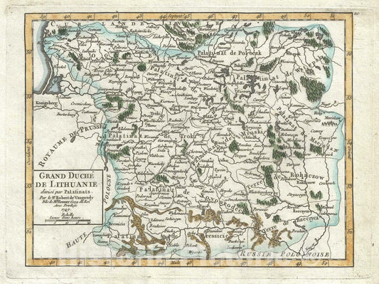Historic Map : Lithuania, Vaugondy, 1749, Vintage Wall Art