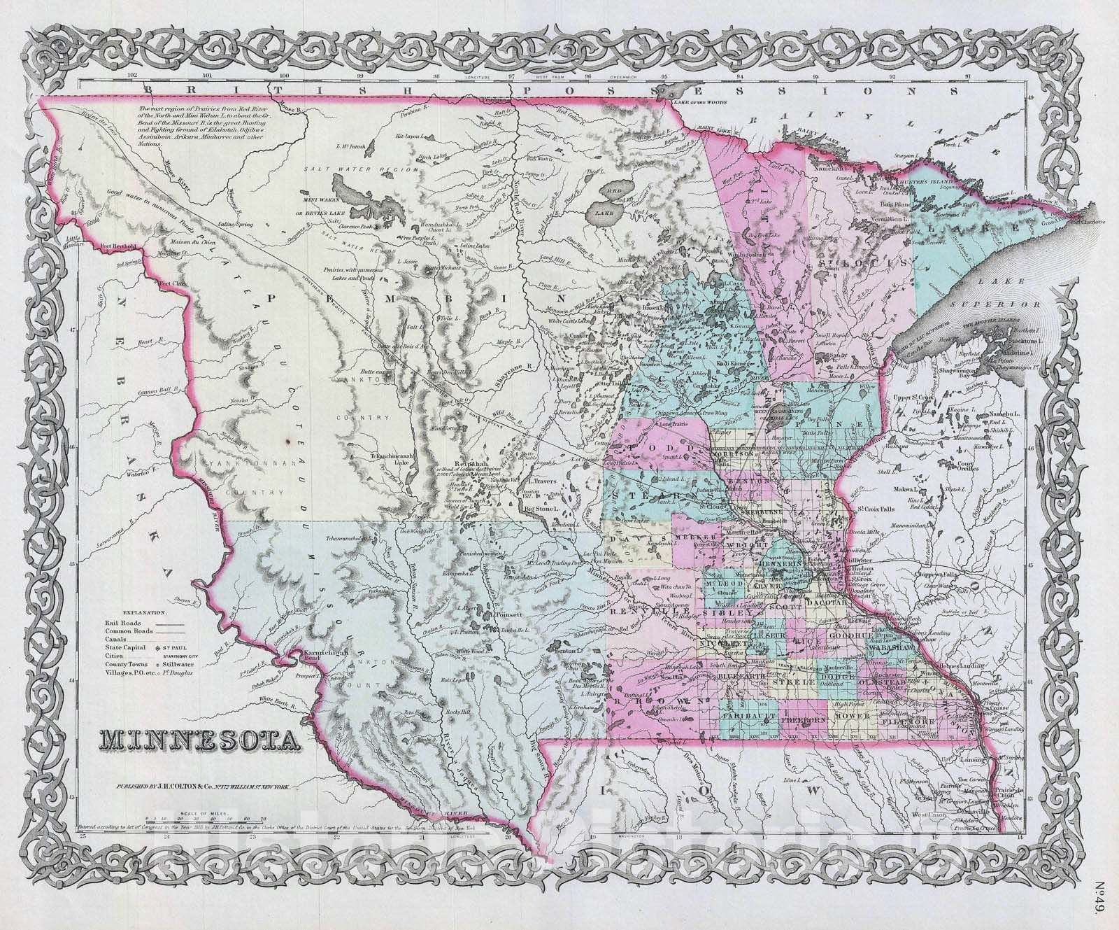 Historic Map : Minnesota, Colton, 1856, Vintage Wall Art