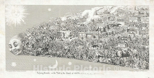 Historic Map : Illustration of The 1853 in The Tail of a Comet, Cruikshank, 1854, Vintage Wall Art