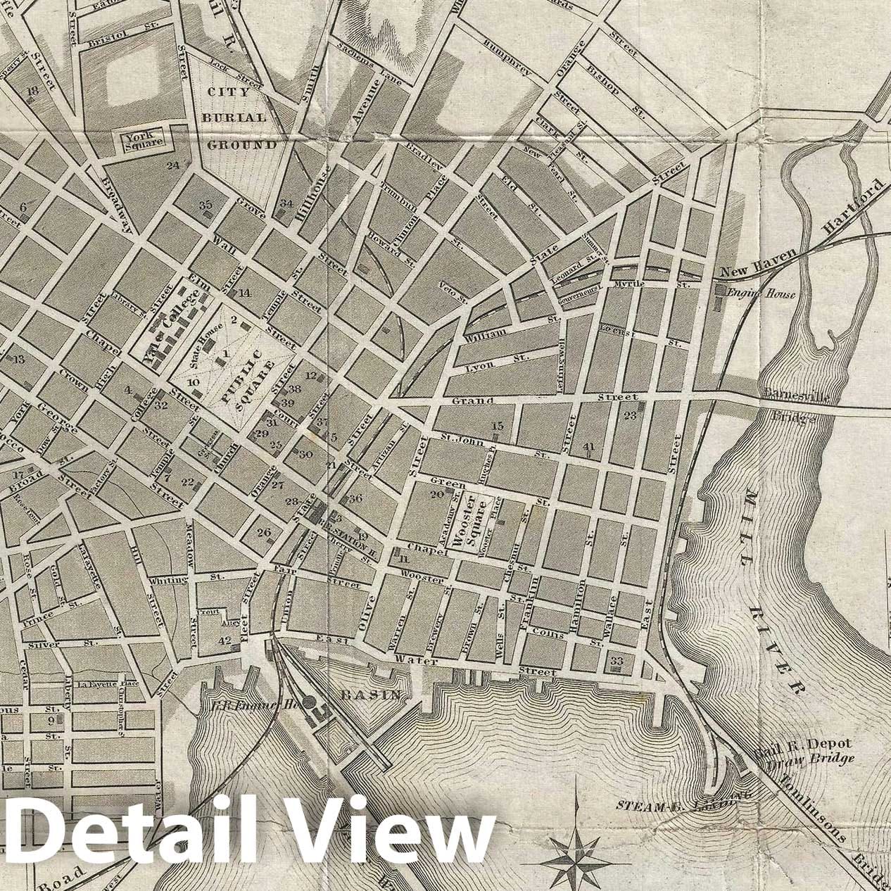 Historic Map : New Haven, Connecticut "Yale", Whiteford, 1852, Vintage Wall Art