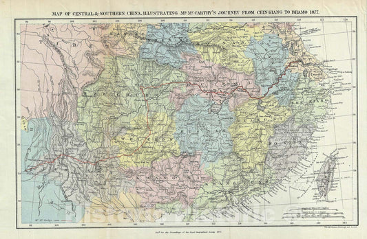 Historic Map : Central and Southern China, Johnston, 1879, Vintage Wall Art