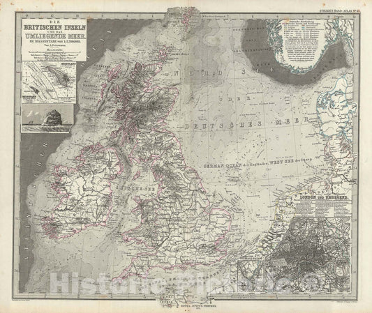 Historic Map : The British Isles, Stieler, 1873, Vintage Wall Art