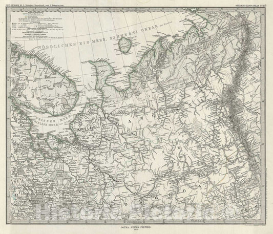 Historic Map : Northern Russia, Stieler, 1873, Vintage Wall Art