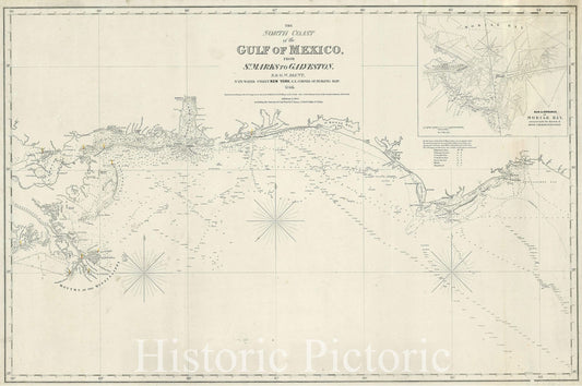 Historic Map : Nautical Chart Gulf Coast from Mississippi River Delta to St. Marks, Florida, Blunt, 1844, Vintage Wall Art
