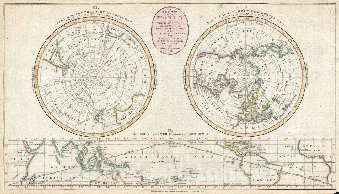 Historic Map : The World, Bayly, 1782, Vintage Wall Art