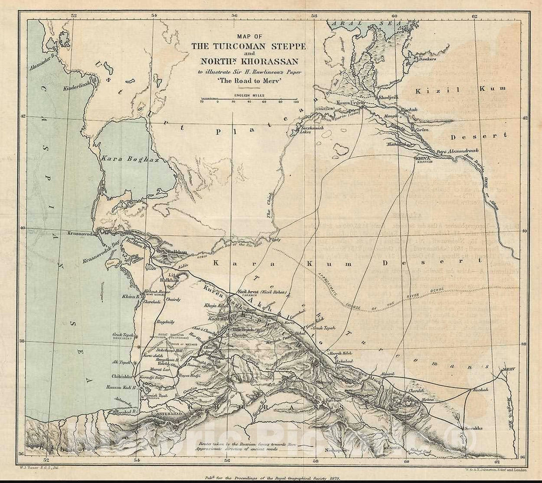 Historic Map : Turkmenistan and Iran, Henry Rawlinson, 1879, Vintage Wall Art