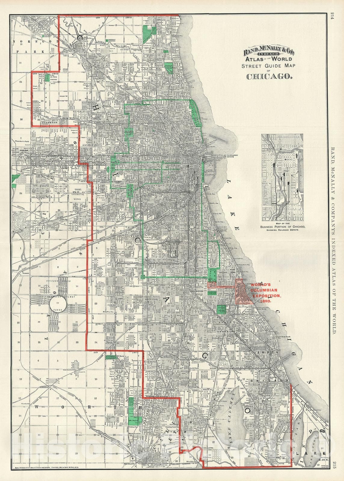Historic Map : Plan of Chicago, Illinois, Rand McNally, 1890, Vintage Wall Art